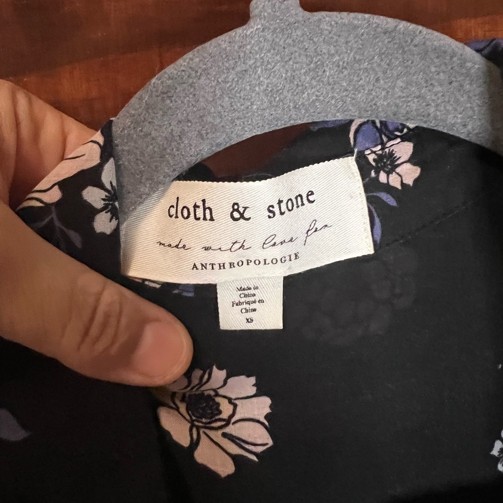 Anthropologie Black and Purple Floral Button Down Shirt - Picture 3 of 8